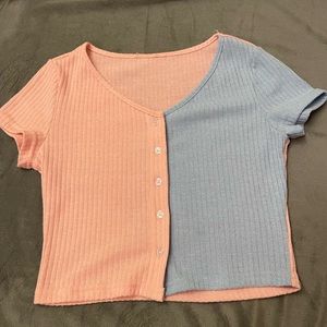 Pink and Blue button down teeshirt. In great condition, size small.